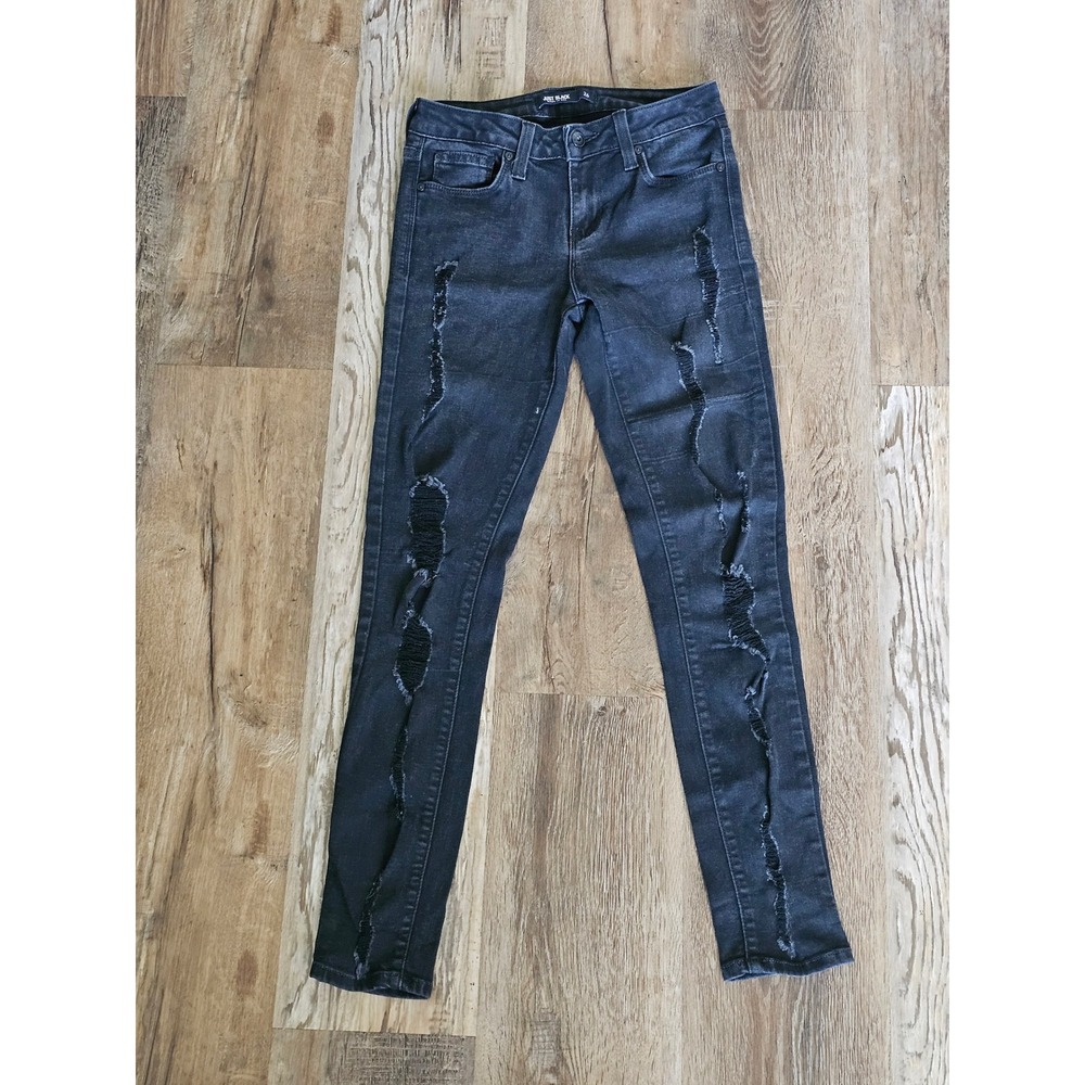 Just Black Distressed Skinny Jeans Faded Black Denim Made in USA Size 26